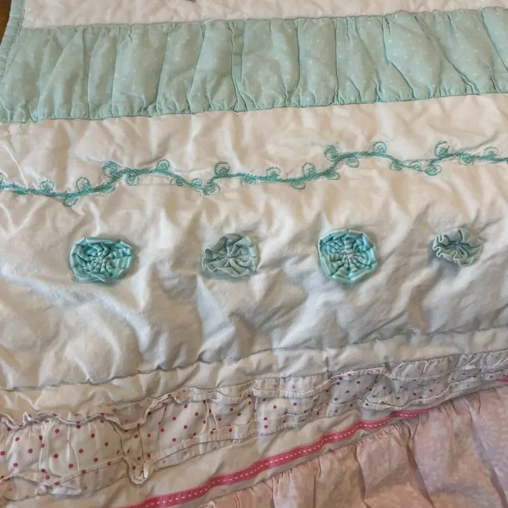 Pottery Barn Kids Full Queen Quilt Bailey Striped Textured Pastel Colors